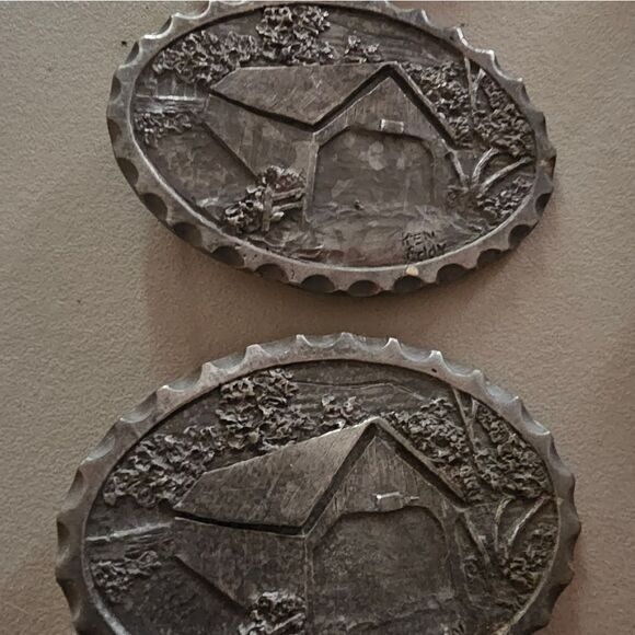 Pewter belt buckles 7 all together covered bridges handcrafted New - Picture 2 of 8
